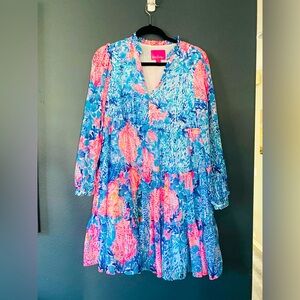 Lilly Pulitzer swing metallic glitter dress size 4 pink blue metallic